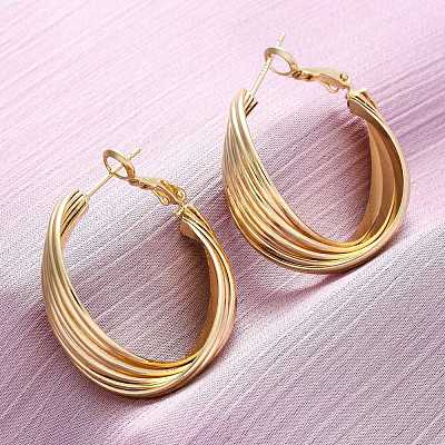 Brass Twist Hoop Earrings EJEW-R025-30G-1