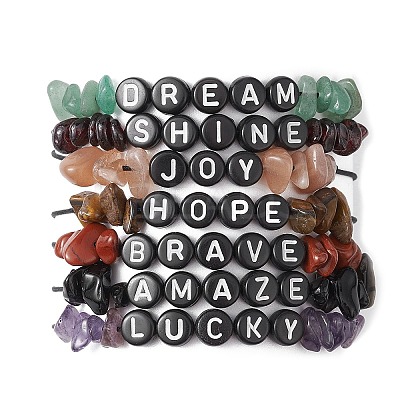 Natural Gemstone Chip Braided Bead Bracelets BJEW-JB09608-1