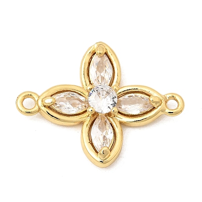 Brass Pave Cubic Zirconia 4-Petal Flower Connector Charms KK-A296-46B-G-1