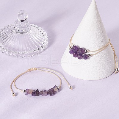 3Pcs 3 Style Natural Amethyst Braided Bead Bracelets Set BJEW-JB09334-02-1