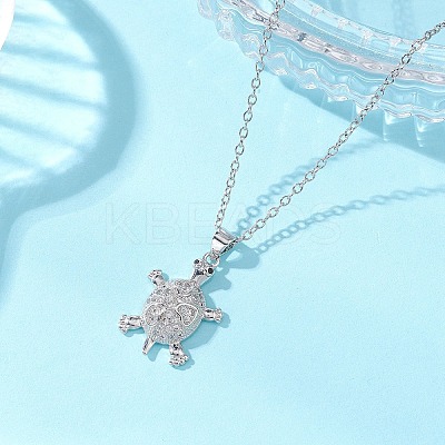 Brass Micro Pave Clear Cubic Zirconia Tortoise Pendant 304 Stainless Steel Cable Chain Necklaces for Women NJEW-JN05903-02-1