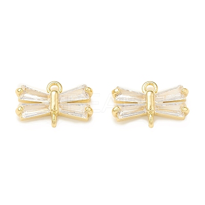 Brass Clear Glass Connector Charms KK-P228-73G-1