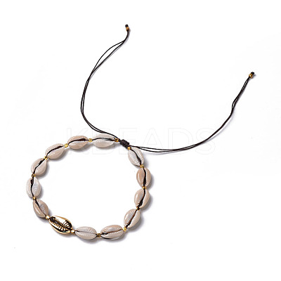 Cowrie Shell Braided Choker Necklaces NJEW-JN02387-01-1