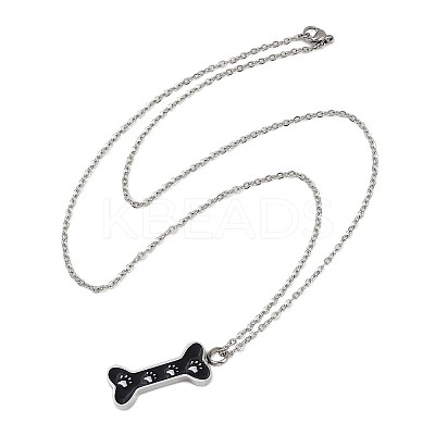 304 Stainless Steel Black Enamel Paw Print Bone Pendant Pet Urn Ashes Necklaces LS-NJEW-S455-06P-1