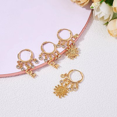 Sun Brass Dangle Huggie Hoop Earrings EJEW-SW00001-04-1