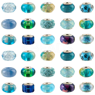 90Pcs 15 Styles Blue Series Large Hole Resin European Beads OPDL-SP0001-03-1
