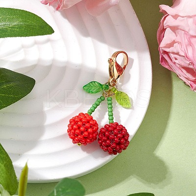 Cherry Glass Seed Beads Pendant Decorations HJEW-MZ00126-1