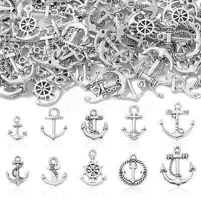 100Pcs 10 Styles Tibetan Style Alloy Charms TIBEP-CJ0001-54-1