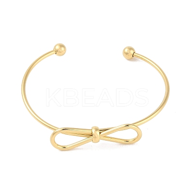 Bowknot 304 Stainless Steel Open Cuff Bangles for Women BJEW-Z064-04G-1