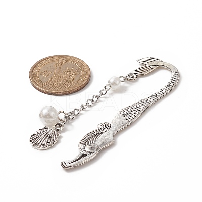 ABS Plastic Imitation Pearl Round Bead Bookmarks AJEW-JK00207-1