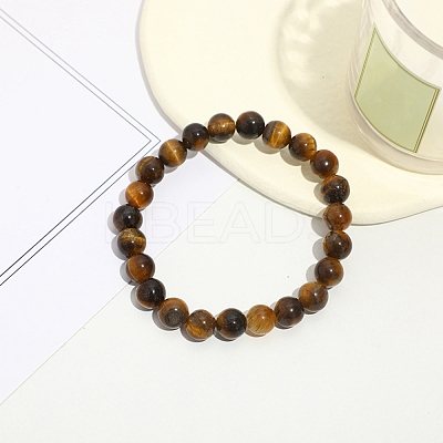 Natural Tiger Eye Round Beaded Stretch Bracelet PW-WG13379-03-1