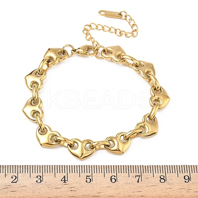 304 Stainless Steel Heart Link Chian Bracelets for Women BJEW-B158-06G-1