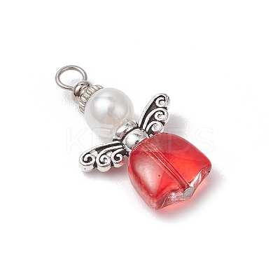 Spray Painted Transparent Glass Beads with ABS Plastic Imitation Pearl Round Beads amd Tibetan Style Alloy Fairy Wing Beads and 304 Stainless Steel Flat Head Pins Pendants PALLOY-JF03622-1