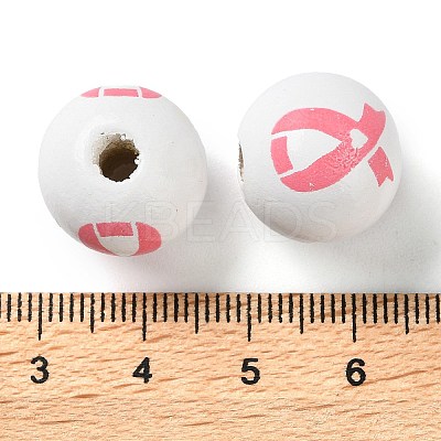 Printed Wood European Beads WOOD-Z002-05-1