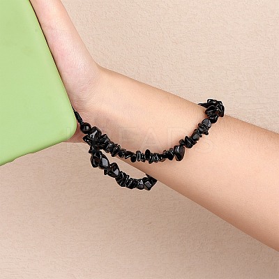 Natural Obsidian Chips Cell Phone Lanyard Wrist Strap HJEW-SW00018-04-1