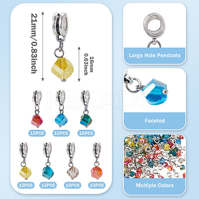 105Pcs 7 Colors Glass European Dangle Charms PALLOY-TAC0221-1