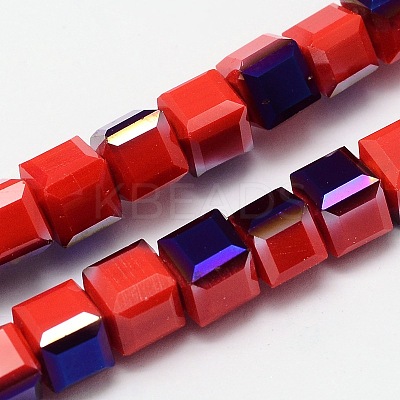 Faceted Cube Half Rainbow Plated Electroplate Glass Beads Strands EGLA-E041-5mm-M2-1