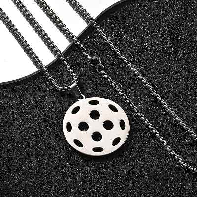 201 Stainless Steel Pickleball Pendant Box Chain Necklaces for Women Men LS-NJEW-H050-01A-P-1