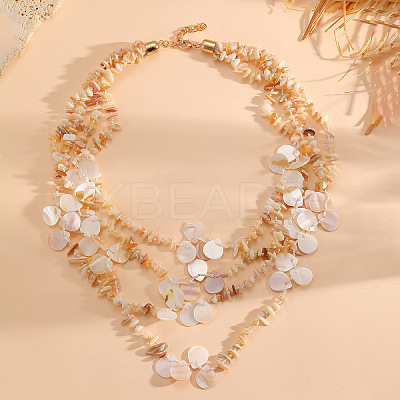 Ocean Natural Shell Chip Beaded Multi Layered Necklaces with Alloy End Chains for Women WGD1A0B-01-1
