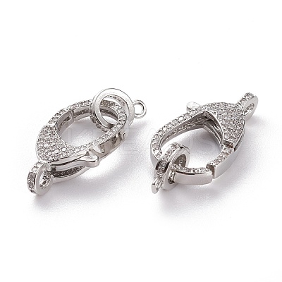 Brass Micro Pave Clear Cubic Zirconia Lobster Claw Clasps KK-C100-43G-1