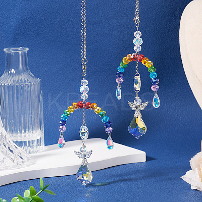 2Pcs Glass Crystal Prism Rainbow Angel Hanging Suncatchers HJEW-TADJ0016-1