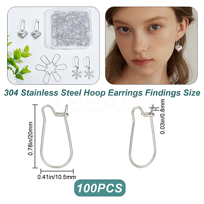 100Pcs 304 Stainless Steel Hoop Earrings Findings STAS-CN0001-48B-1