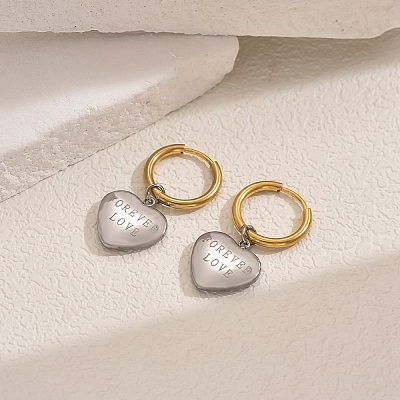 201 Stainless Steel Heart with Word Hoop Earrings AA7746-3-1
