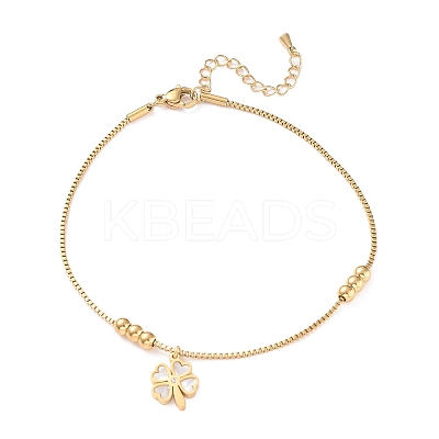Synthetic Shell Clover Charm Anklet AJEW-A046-02G-1