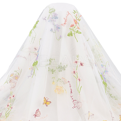 Flower Pattern Embroidered Polyester Tulle Lace Fabric DIY-WH0409-67-1