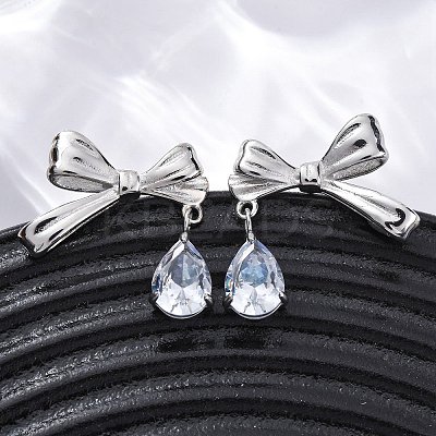 304 Stainless Steel Rhinestone Stud Earrings EJEW-Z098-09P-1