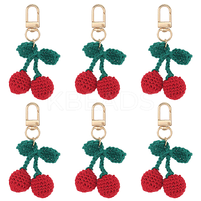 6Pcs Cherry Wool Knitting Pendant Decorations HJEW-CP0001-18G-1
