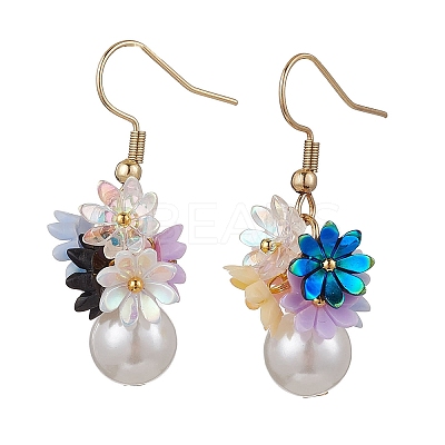 Flower ABS Plastic Imitation Pearl Dangle Earrings EJEW-JE06376-1