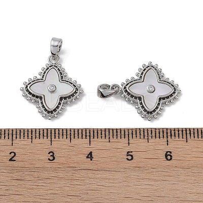 Brass & Shell & Clear Cubic Zirconia Pendants KK-G497-12P-1