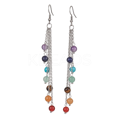 Chakra Natural & Synthetic Mixed Gemstomne Beaded Dangle Earrings EJEW-JE05427-01-1