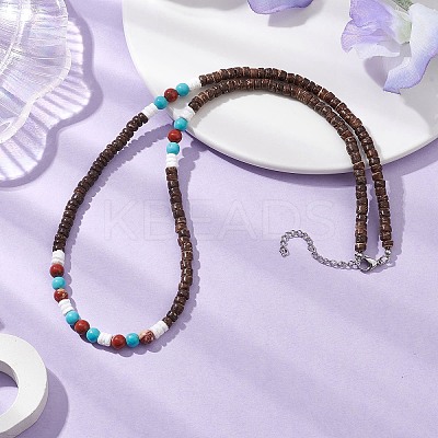 Summer Beach Natural Red Jasper & Synthetic Turquoise & White Shell & Coconut Beaded Necklaces NJEW-JN05011-1
