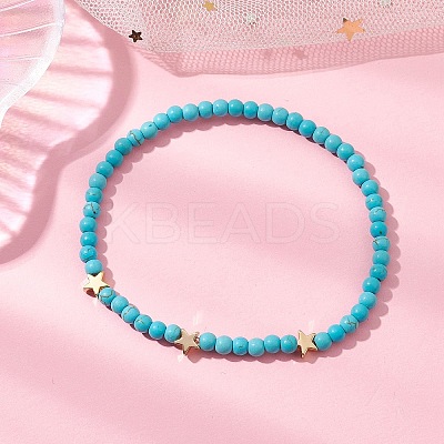 Dyed Synthetic Turquoise Beads Stretch Bracelets for Women Men BJEW-JB11311-03-1