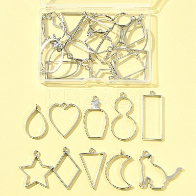 26Pcs 13 Styles Rack Plating Alloy Open Back Bezel Pendants FIND-FS0003-72-1