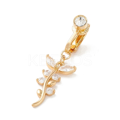 Leaf Cubic Zirconia Charm Belly Ring LS-AJEW-F057-06G-1