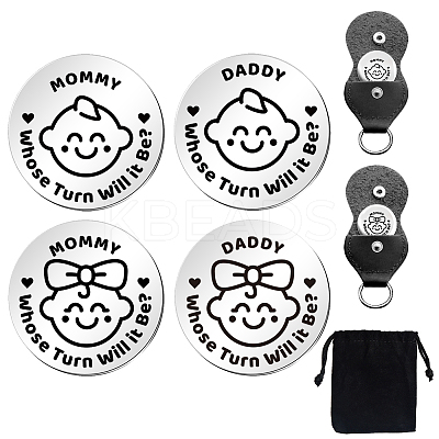 Flat Round Double-Sided Engraved Stainless Steel Commemorative Decision Maker Coin Set AJEW-GL0001-99B-1