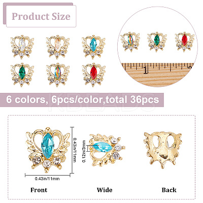 36Pcs 6 Colors Alloy Rhinestone Cabochons MRMJ-CP0001-08-1