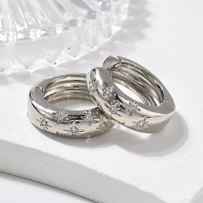 Clear Cubic Zirconia Star Hoop Earrings EJEW-C022-06P-01-1