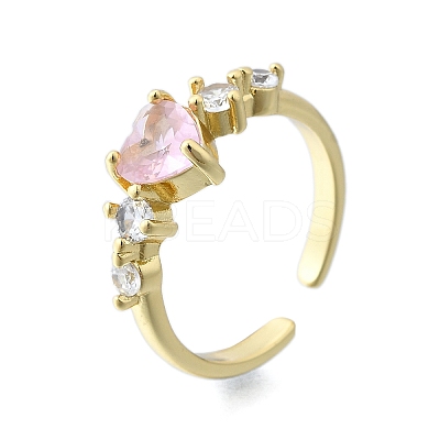 Brass Micro Pave Cubic Zirconia Open Cuff Rings for Women RJEW-F179-03G-1