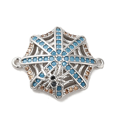 Rack Plating Brass Pave Turquoise Cubic Zirconia Connector Charms KK-K275-12P-1