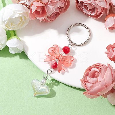 Acrylic Heart with Bowknot Keychains KEYC-JKC00612-01-1