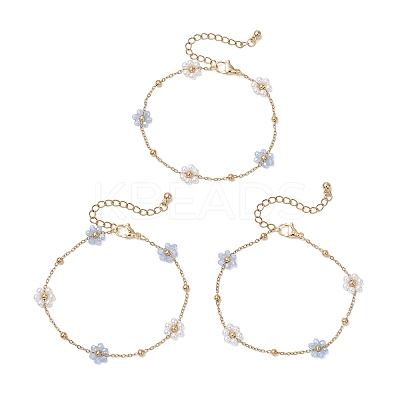 Glass & ABS Plastic Imitation Pearl Beads Link Bracelets BJEW-JB12572-03-1