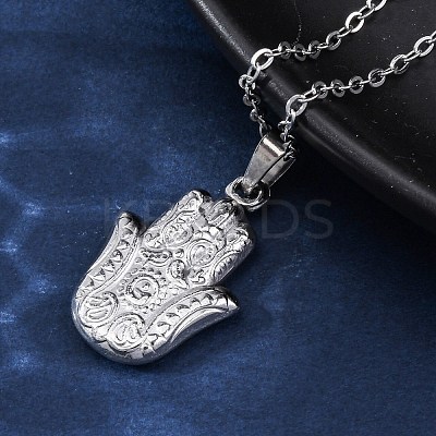Hamsa Hand 304 Stainless Steel Pendant Necklaces NJEW-H059-01P-1