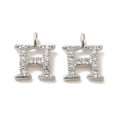 Initial Letter Brass Micro Pave Cubic Zirconia Pendants ZIRC-F008-H-1