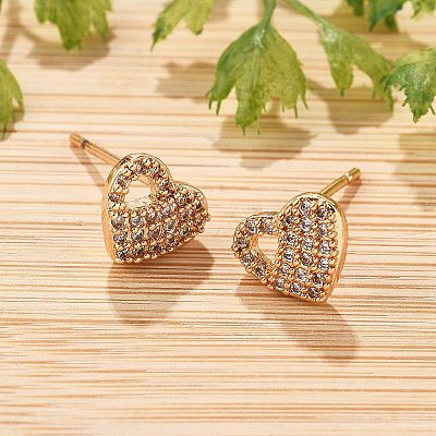 Brass Micro Pave Clear Cubic Zirconia Stud Earrings for Women EJEW-G428-25G-05-1