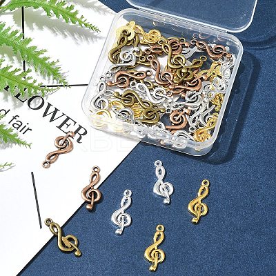 50Pcs 5 Colors Tibetan Style Treble Clef Pendants TIBEP-FS0001-28-1