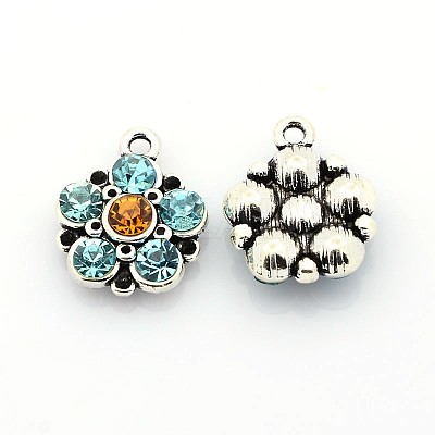 Antique Silver Plated Alloy Rhinestone Flower Pendants LS-ALRI-N016-04-1